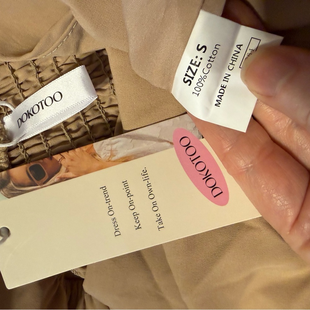 NWT Dokotoo Tan Beige V Wrap Tie Ruffle Flutter Sleeve Cocktail Mini Dress S - Picture 10 of 13